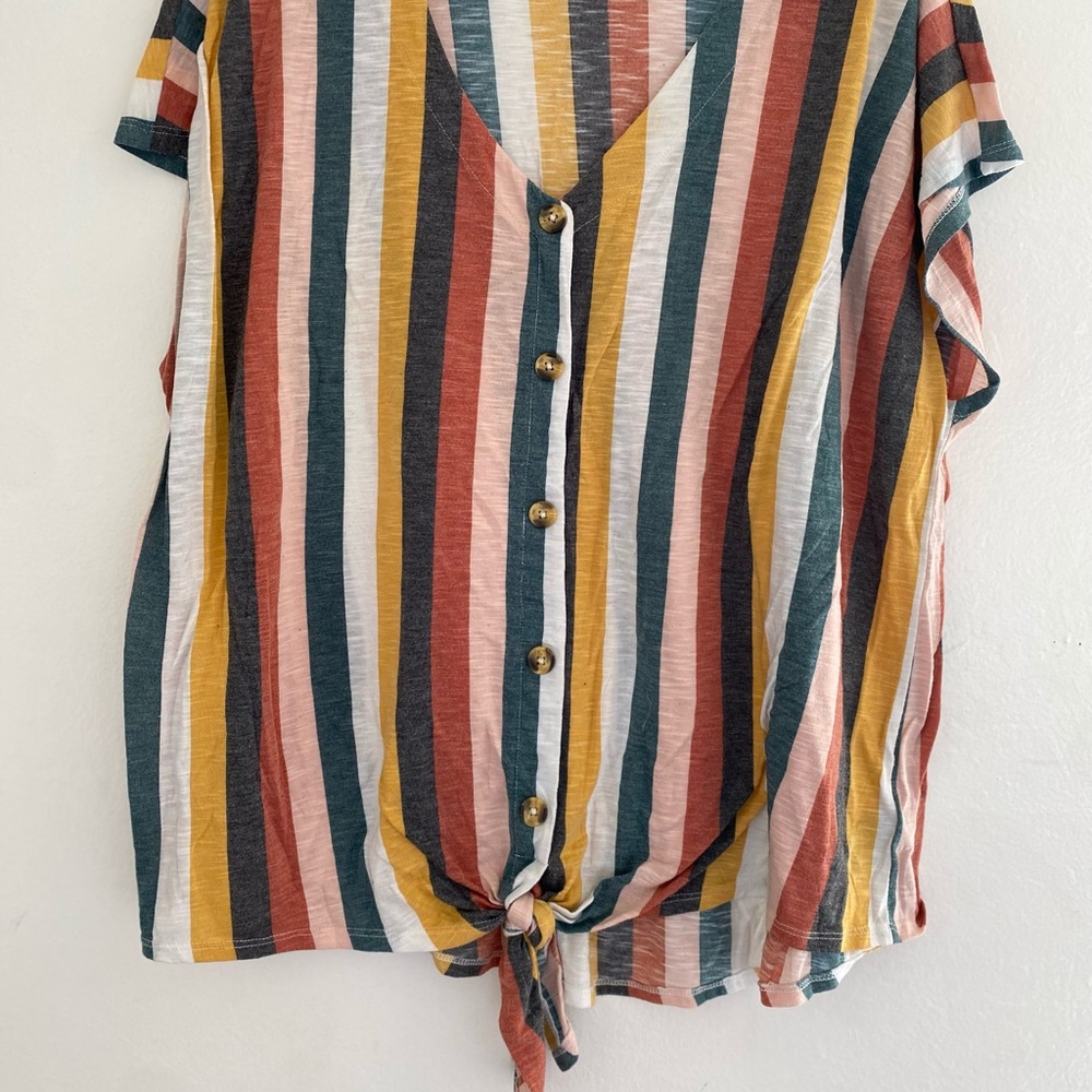 Striped Button Down— Tied knot in front— size 4